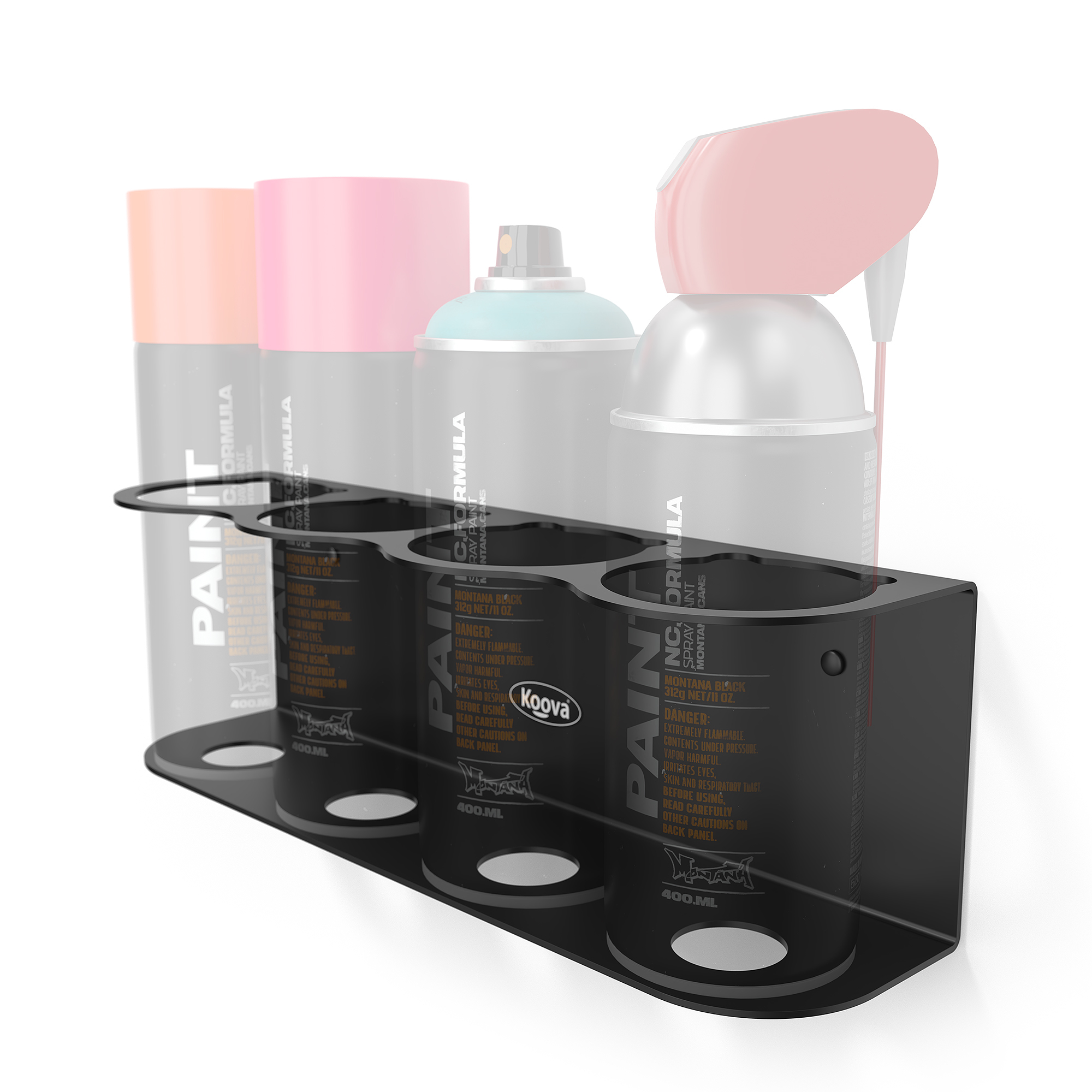 Koova, 4 Spray Can Holder - Wall Mounted, Width 4 in, Height 6 in, Depth 14 in, Model# KV-CAN-4